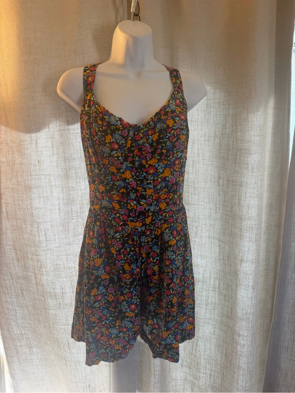 Floral Button-Front Romper in Black with Multicolor Flowers. Faded Glory - Picture 2 of 7